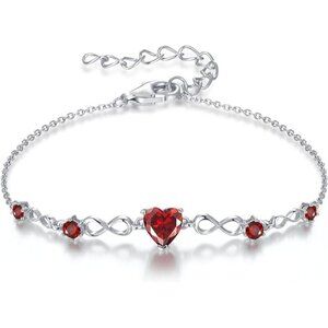Infinity Heart 5 Birthstone Adjustable Bracelet - Sterling Silver 01 Jan/07 July